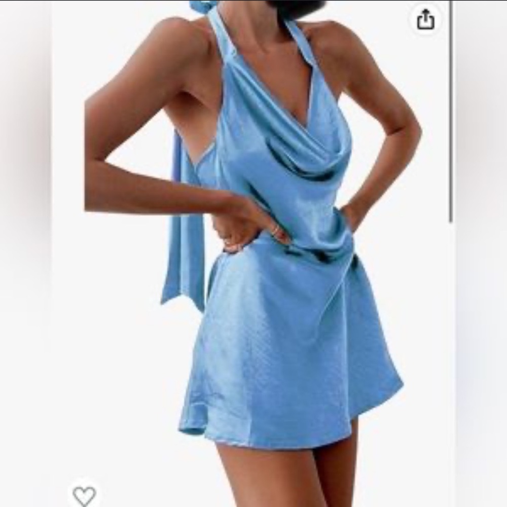 Cantonwalker Women's Sz L Cowl Neck Halterneck Slip On Backless Satin Mini Dress